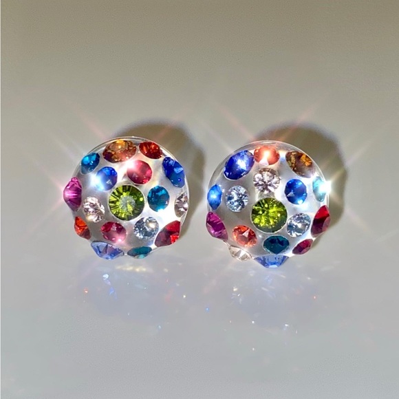 Multi Coloured Stud Earrings Embellished With Genuine “Crystal Stone Elements” - Picture 6 of 10